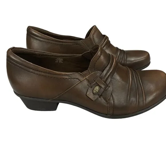 Earth Loafer Shoes Womens Sz 9.5D Maize Brown Leather Slip On Comfort Block Heel - Picture 10 of 16